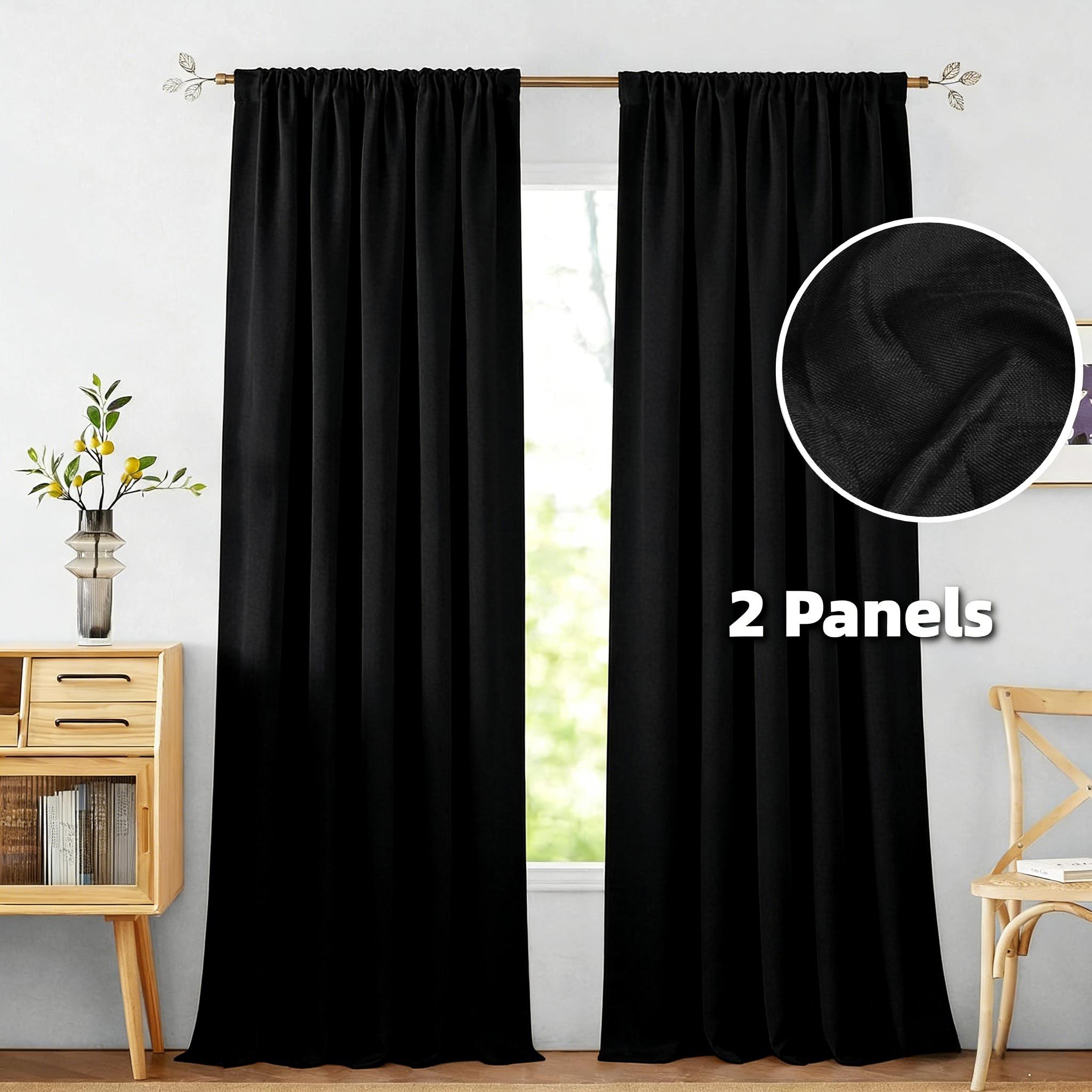 

2 Panels Semi Sheer Curtains Linen Texture Sheer Window Drapes Light Filtering Translucent Panels for Bedroom Living Room Patio W132xH160CM чёрный