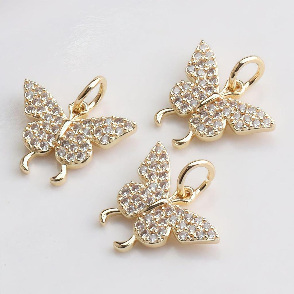 14K Gold-Filled Color-Safe Zirconia Butterfly Charm for DIY Jewelry