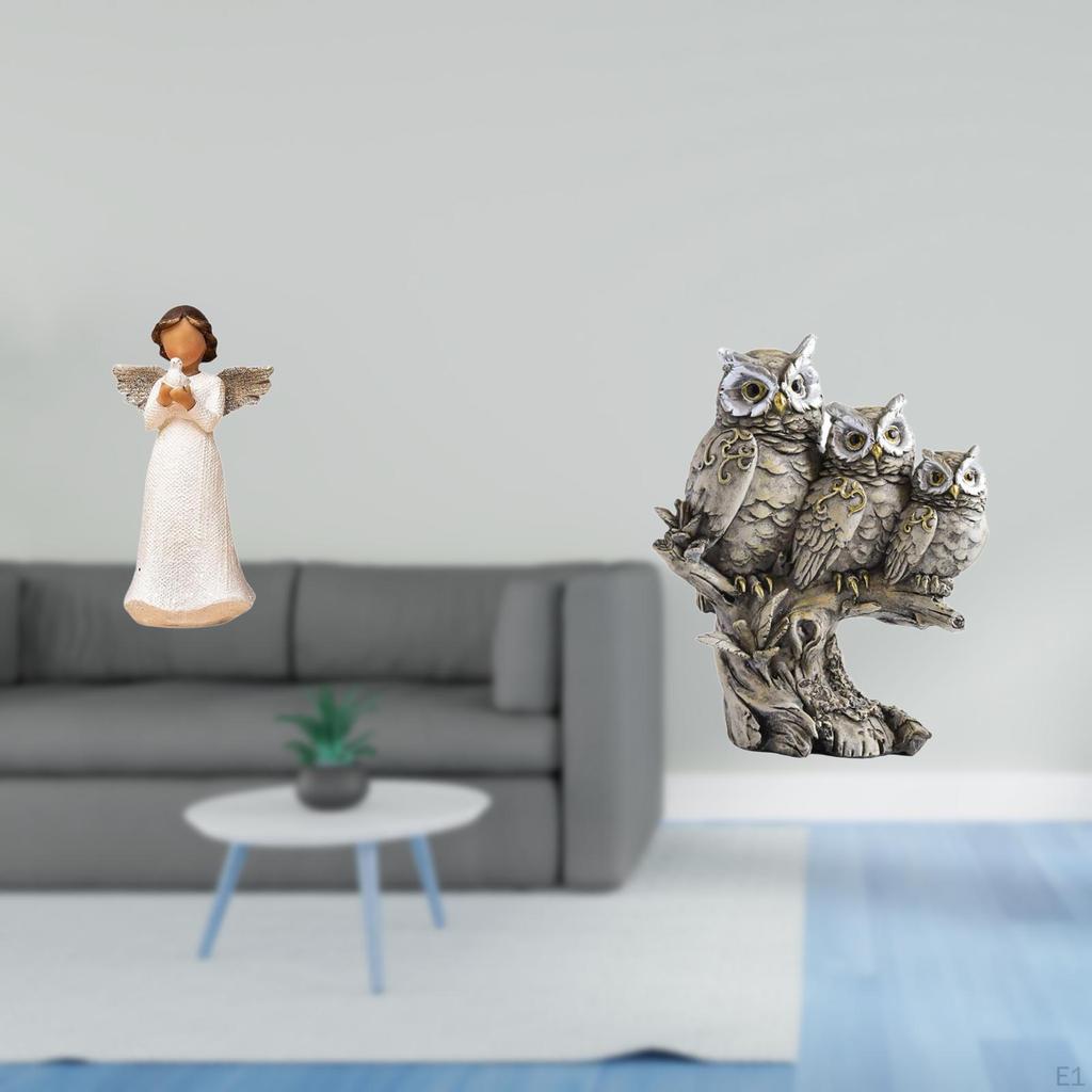 Cherub Owl Resin Figurine Sculpture for Living Room Desk Office Decor Statue Holding Pigeon Tabletop