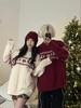 Unisex Red Sweater: Chinese New Year & Korean Trendy Style with Contrast Floral Pattern - Autumn/Winter Casual Knitwear.