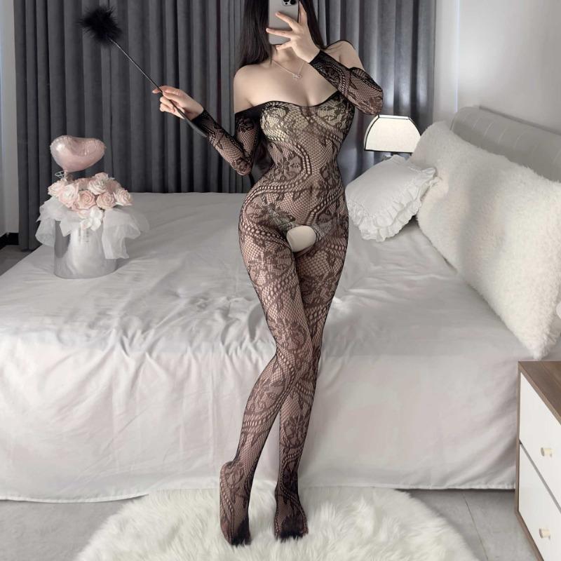 Sexy Sex Stockings Open Gear No-take-off Mesh Coat Hollow One-piece Fishing Net Hand-torn Pure Desire Large Size Uniform Temptation Combination