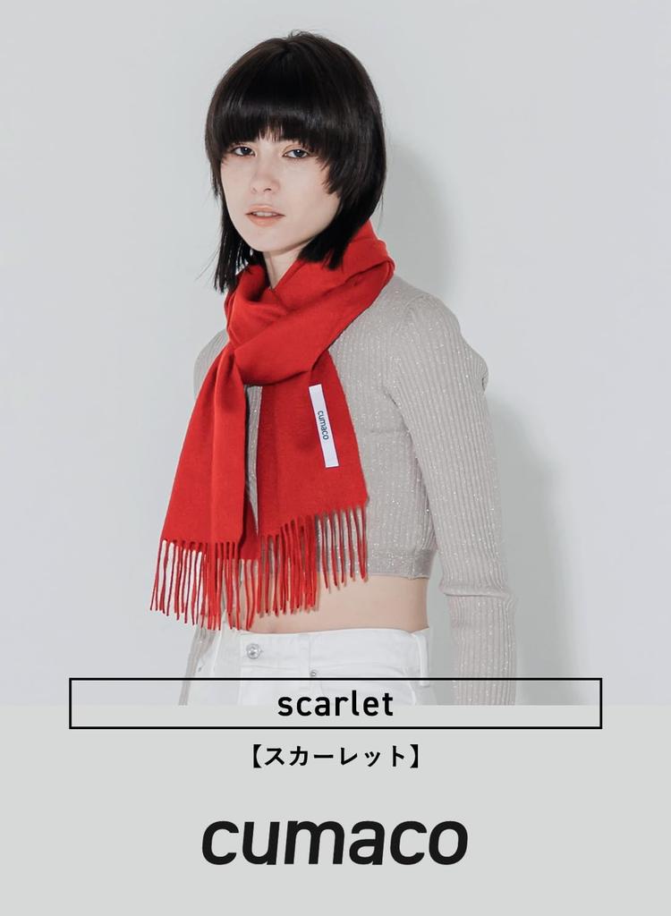 Scarlet Cashmere Solid Brand [cumaco] 18. 100% Scarf, Color, Large, Thick, Unisex, Name, Gift, Red, C-A0011B-0711