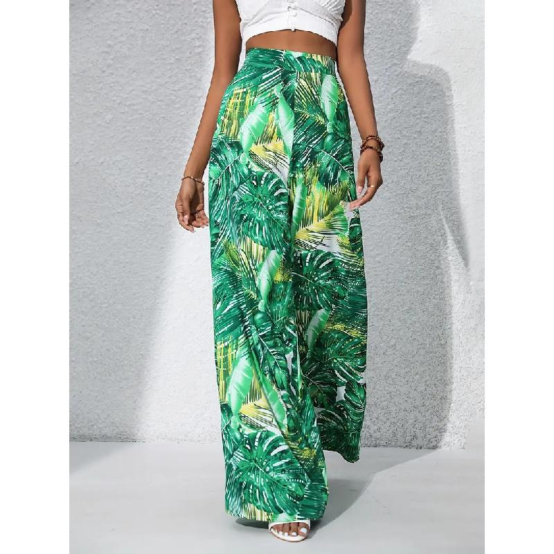 2026 Summer New Printed Wide-Leg Pants, Fashionable and Elegant Vacation Style, Elastic Waist Wide-Leg Long Pants for Women