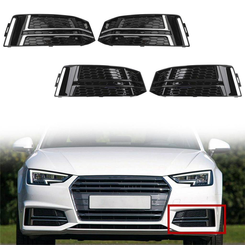 8W0807681F 8W0807682F Black Chrome Front Fog Light Grill Bumper Grille for S4 A4 B9 S-LINE 2016 2017 2018 8W0-807-681-F 8W0-807-682-F