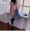 Women's Pink Korean-Style Loose Fit Cardigan - Soft, Long-Sleeved, Perfect for Autumn and Winter