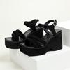 Supply summer new thick-soled muffins and women's shoes waterproof table super high heels black wedge sandals