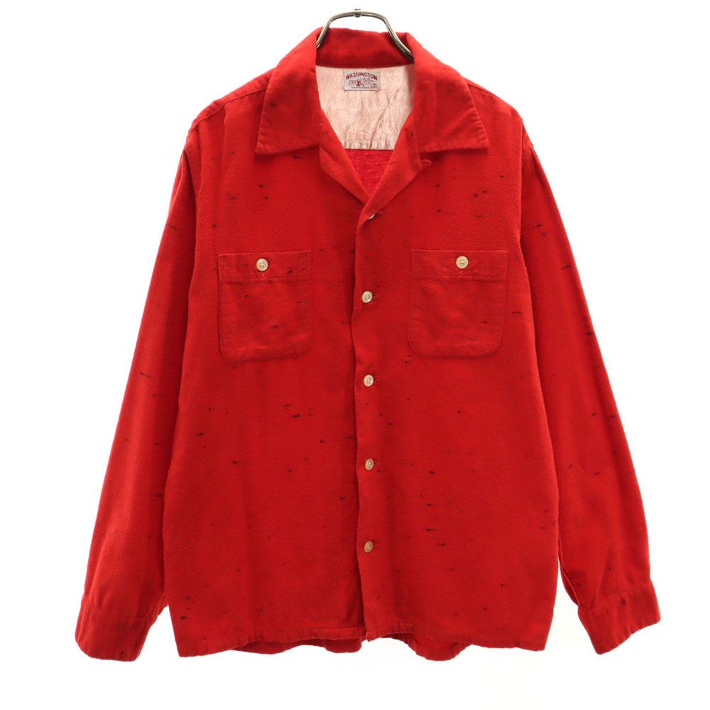 

Washington 50s Vintage open collar box cut Long sleeve flannel Open collar shirt Men s Used