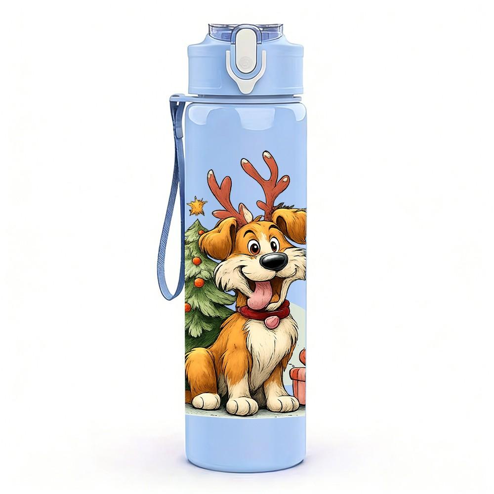 1PC Christmas Puppy Tree Gift 750ml Color Plastic Sports Water Bottle Leakproof Flip Straw Lid Suitable for Sports Office Home Use