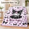 Kuromi Custom Name Flannel Throw Blanket Soft Warm for Sofa Bed Indoor Home Use