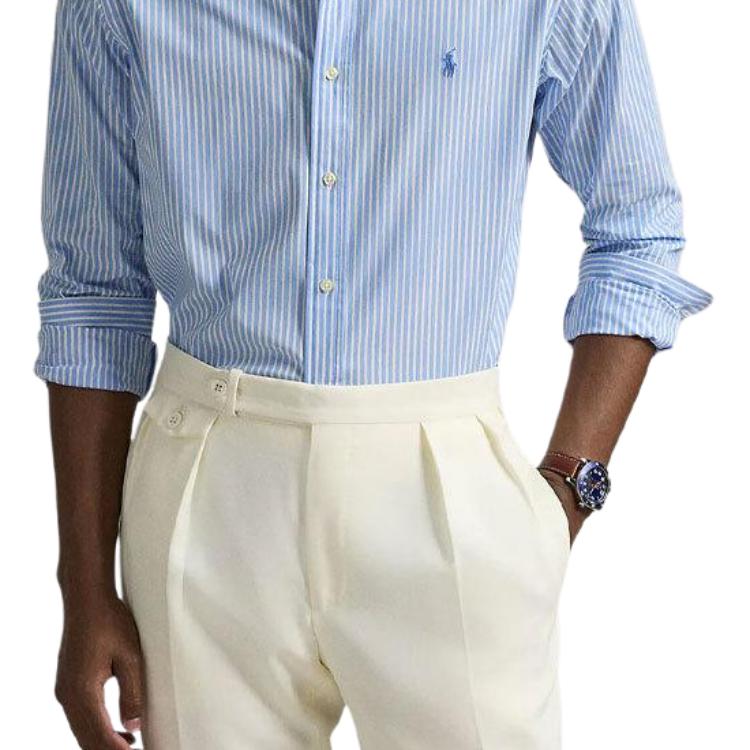 Polo Ralph Lauren Logo Striped Slim Fit Long Sleeve Shirt Men shirts Blue 710929346-016