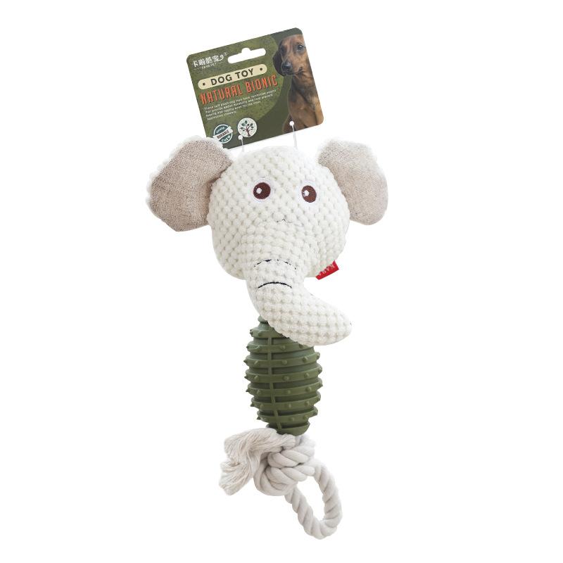 TPR Cotton Rope Squeaky Dog Toy Bear Elephant Frog Plush Head Teeth Cleaning Chew Toy For Dogs