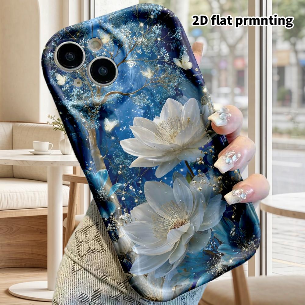 Phone Case: 2D flat design suitable for iPhone 18, 17, 16, 15, 14, 13Pro protective case, couple style, dark night white lotus, Christmas and Hallowee
