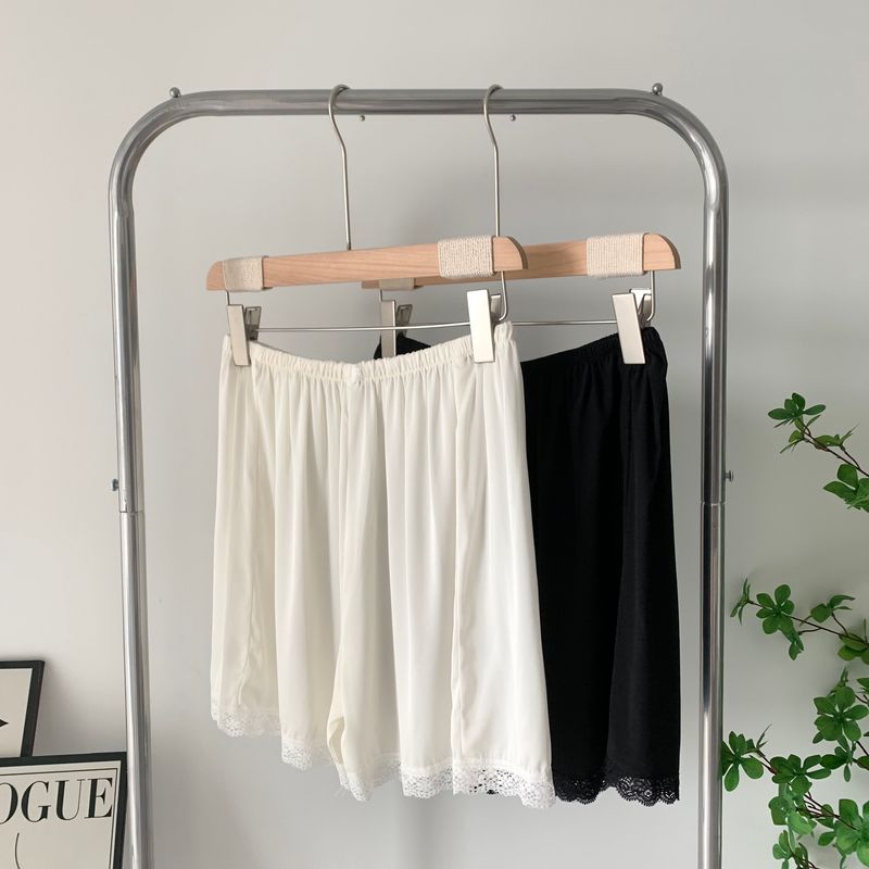 Pure Silk Base Shorts White Safety Pants Easiest for Match Loose Plaid Slimming Anti-Emptied Lace Women's Mulberry Silk