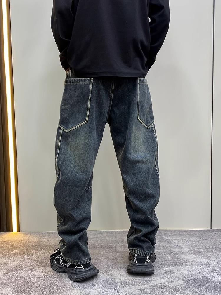 JYL Men s Jeans Spring Autumn Curved  Wide Leg Gradient Cargo Denim 2XL