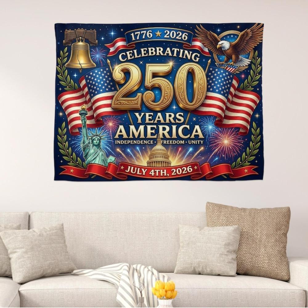 250 Years America Tapestry Single Sided 2DPrint Soft Polyester Wall Tapestry Living Room Bedroom Dorm Patriotic Decor Proud Gift