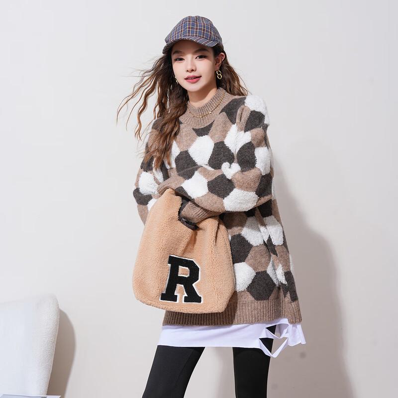 

IMAGINEX Women s Patchwork Faux Two-Piece Long Sleeve Sweater One Size