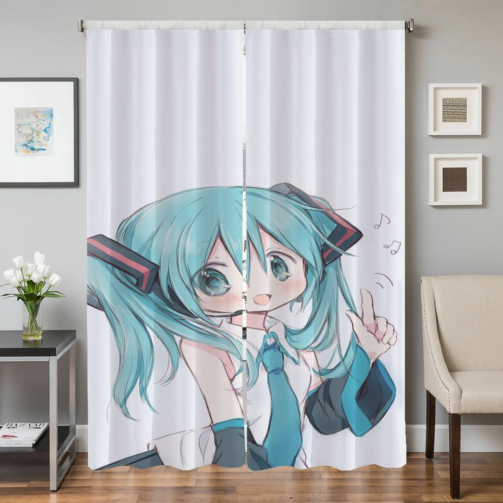 Window Kitchen Curtains for Living Room 2 Pieces Blackout Curtains Door Curtain Hatsune M-mikus Partition Bedroom Decoration