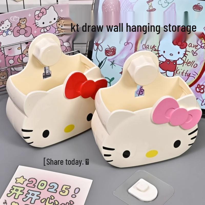 

Anime Wall-Mounted Toothbrush & Toothpaste Holder Rack - No-Drill Storage Box Red KT Cat Shelf