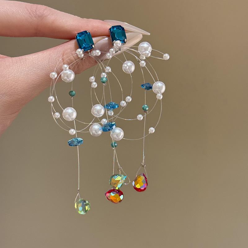 Vintage kontrastierende Blumen Perlen Quasten Ohrringe Sommer süßes Mädchen Herz Ohrringe Reise Foto Urlaubsstil Ohrringe