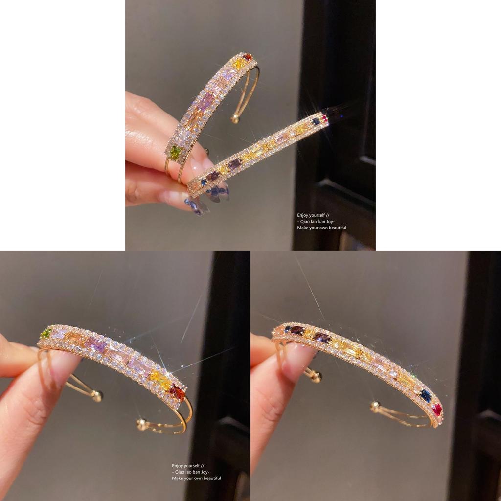 Bracciale a polsino a doppio strato quadrato con zirconi geometrici per un look da ufficio alla moda