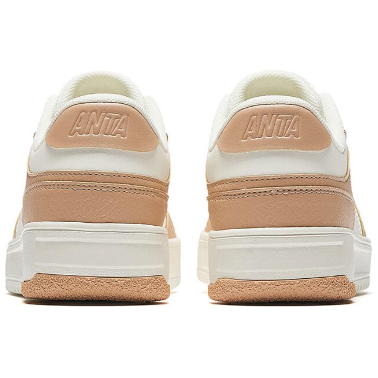 Anta Breaking Bamboo Slip Resistant Cushioning Low Top Skateboard Shoes Women's White Brown Sneakers 122518012-4
