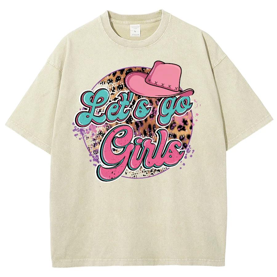 Pink Leopard Print Letter Print Women's T-Shirt American Sweetheart Style Cute Girl Short Sleeve Washed Vintage Top