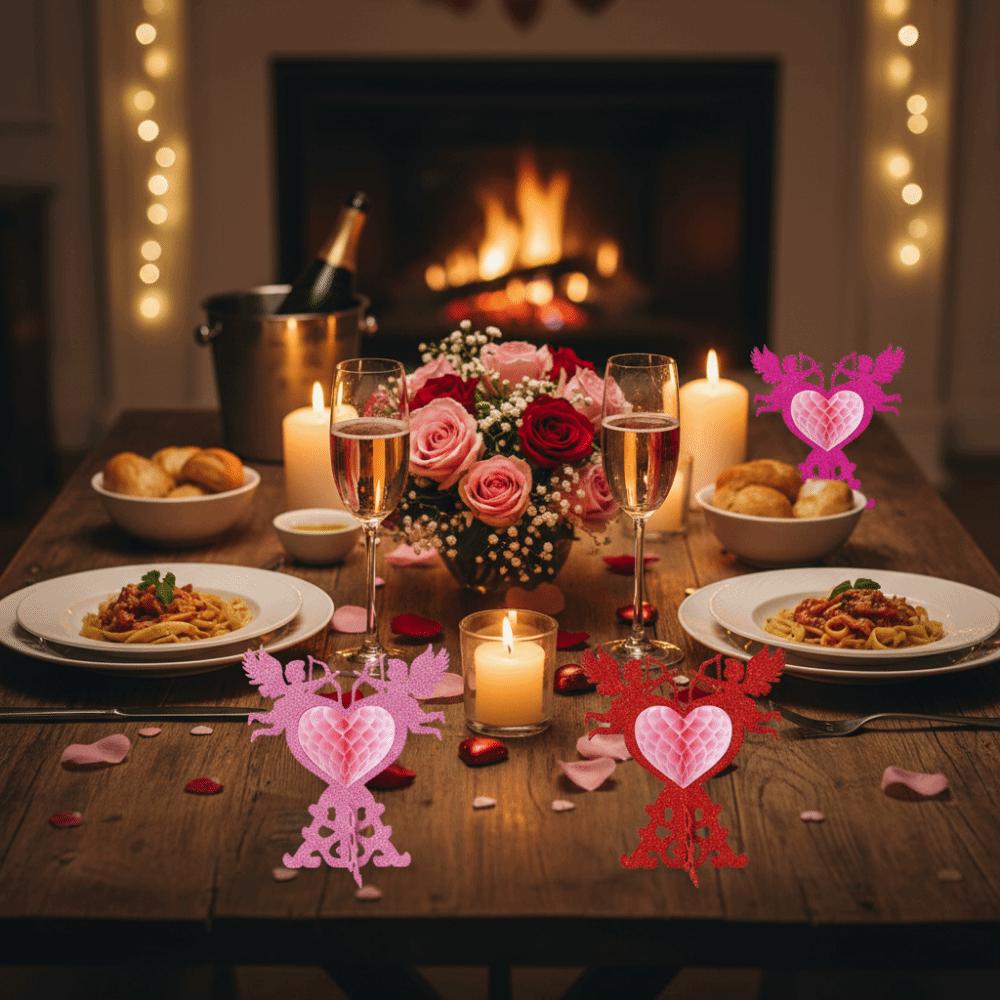 4 Stück Glänzende Oberfläche Herz Wabenornamente Rote Farbe Wabendesign 3D Tischornament Handgefertigt Dreidimensionale Form