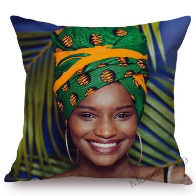 Fashion Magazine Cover Africa Girl Woman Black Beauty Headscarf Decorative Sofa Pillow Case Linen Home Decoration Cushion Cover