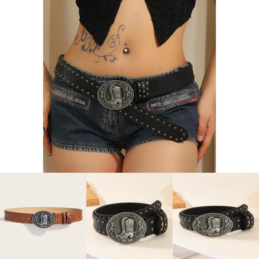 Punk Leather Belt With Alloy Buckle And Snap Closure For Casual Streetwear