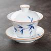 150ml Ceramic Hand-painted Tea Cup Non Hot White Porcelain Sancai Tea Bowl Underglaze Color Covered Bowl Drinking Utensils