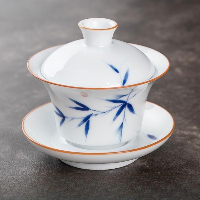150ml Ceramic Hand-painted Tea Cup Non Hot White Porcelain Sancai Tea Bowl Underglaze Color Covered Bowl Drinking Utensils
