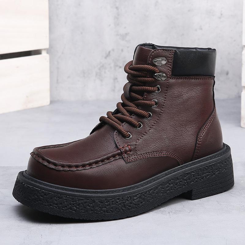 Light luxury high-end Martin boots men's winter fashion trend versatile short boots thick-soled heightening tooling boots high-top leather shoes