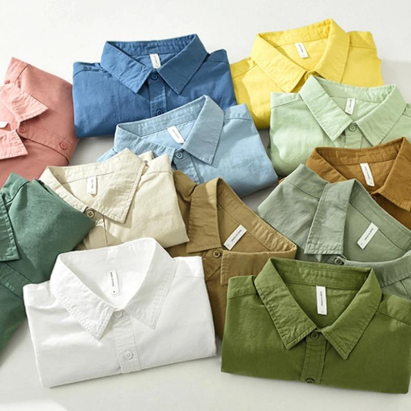 Camicia da Uomo a Manica Lunga Regular Colore Uniforme Camicia per Giovani Lavoro Autunno Abbigliamento da Uomo Camicie Casual Larghe