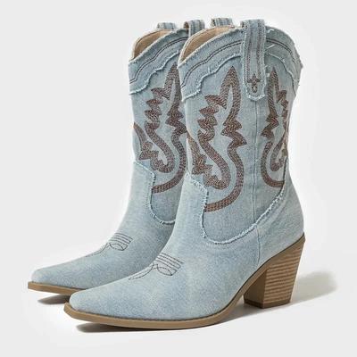 Women's Boots 2026 Fashion Coarse Heel Western Boots Cowboy Boots Contrast Pointed Large Short Boots