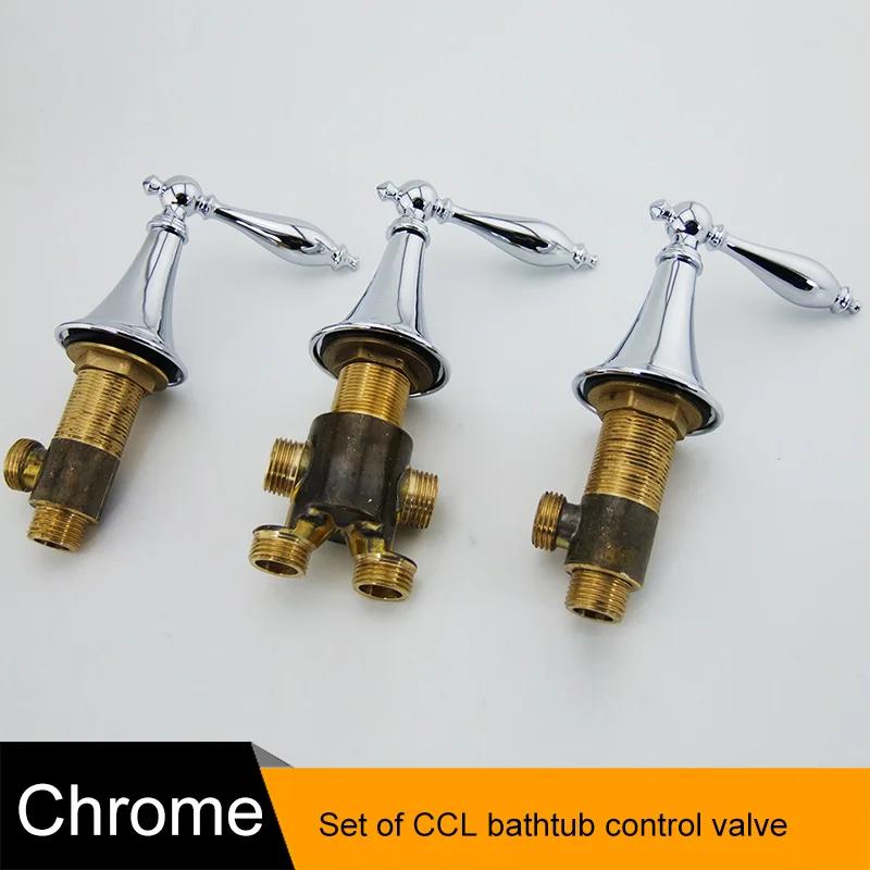 BAKALA Robinet de baignoire en laiton chromé avec robinet de contrôle d'eau chaude et froide, mitigeur de baignoire et douche, ensemble de 3 pièces avec interrupteur