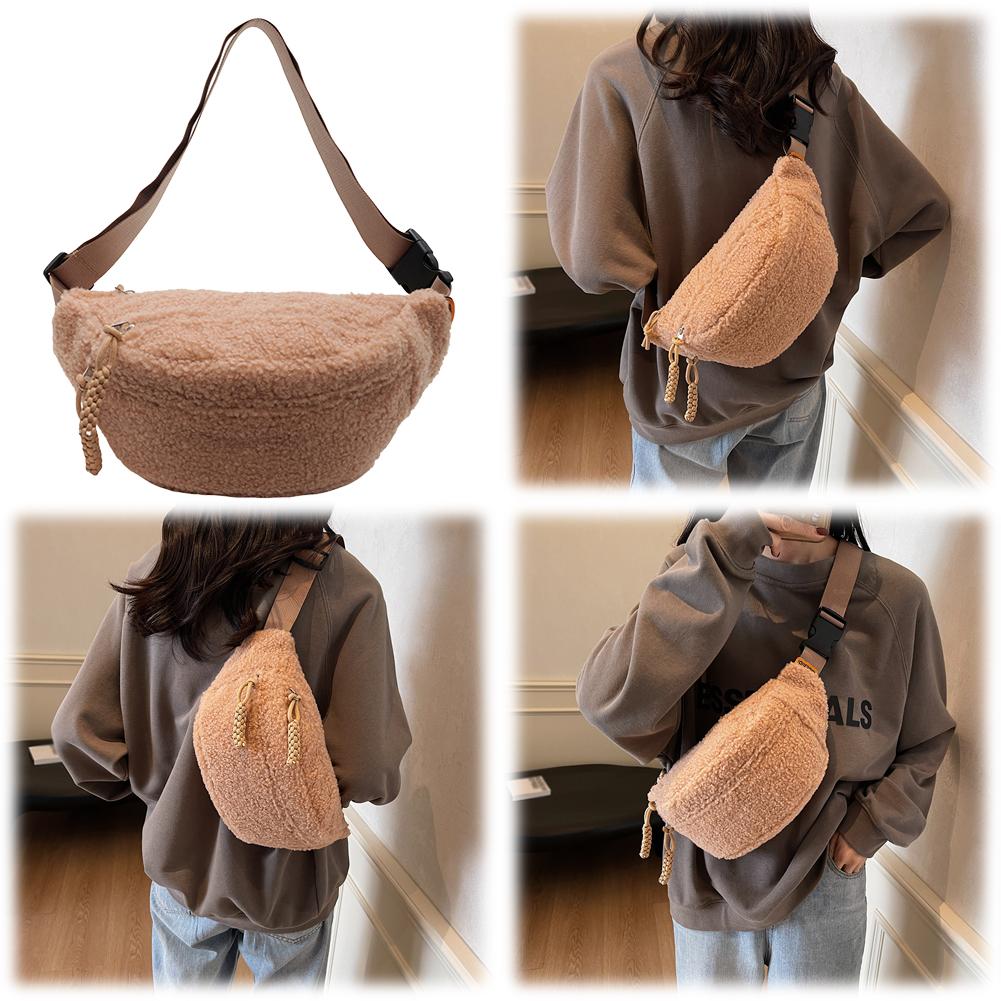 Winter Fleece Sherpa Shoulder Crossbody Bags Autumn Mini Belt Chest Bag Women Trendy Waist Pouch Small Side Bag Bum Fanny Pack
