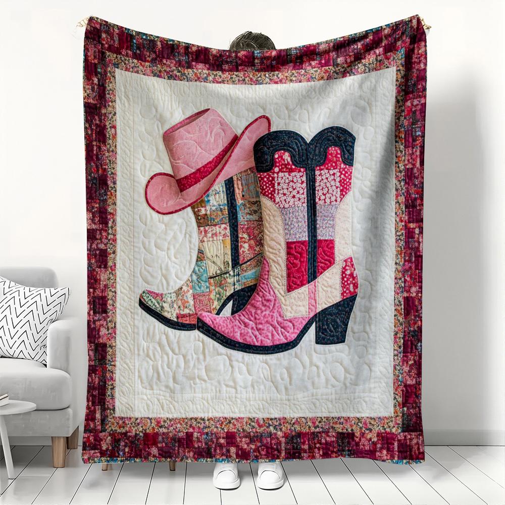 

Pink western cowboy boot pattern Flannel printed blanket suitable for all seasons suitable living room office sofa and travel 75x100cm