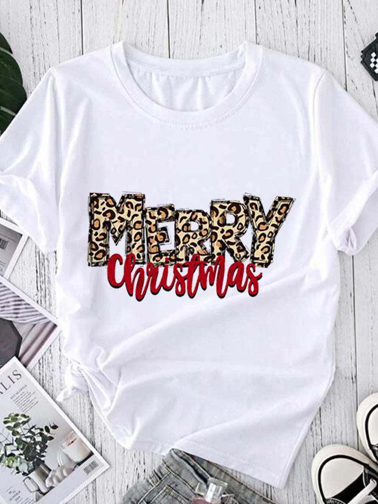 Women Tees Graphic Cartoon Christmas Print Wear Vacation Tops Tees Ladies Short Sleeve 90S Summer Fashion Trend Tshirt T-Shirt