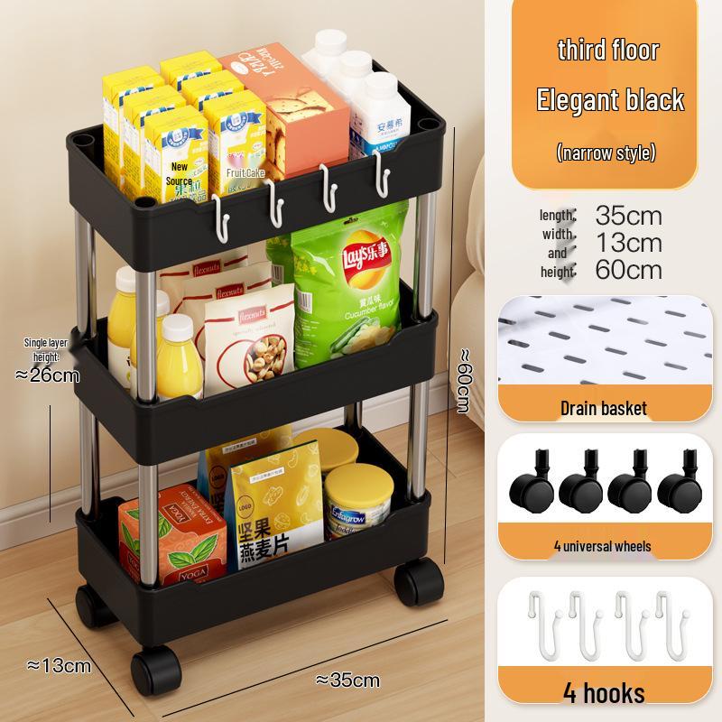 Multi-Layer Movable Storage Rack for Bathroom, Kitchen, or Bedroom