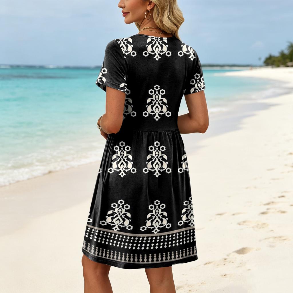 Dresses For Women Short Sleeve O Neck Casual Dresses Waist Maternity Dress With Pockets