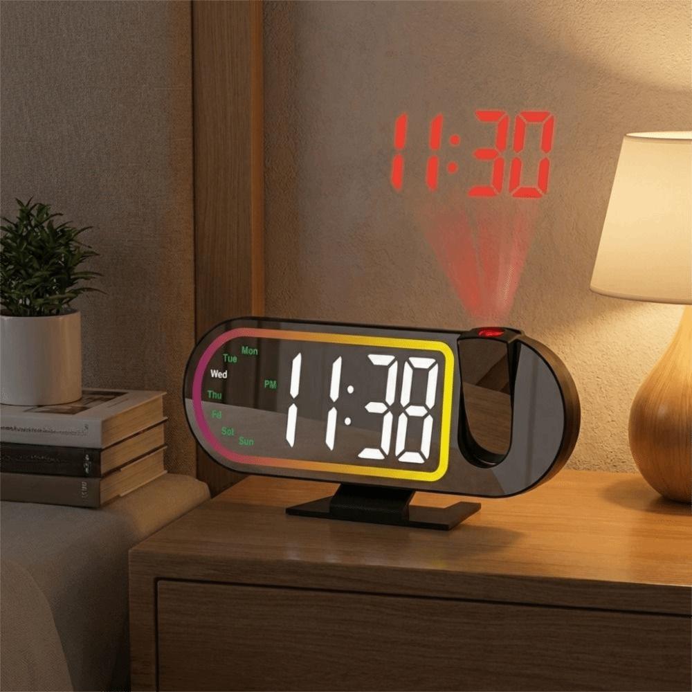 Large Screen LED Projection Clock Colorful Projection Digital Alarm Clock LED Mirror Clock  Bedroom