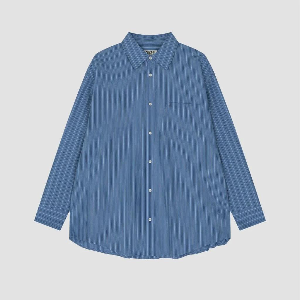 "Versatile Korean GR*VE Mid-Length Shirt with Back Split & Button Details + Striped Elastic Casual Shorts"