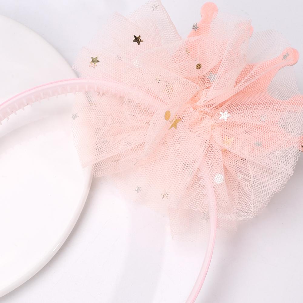 1pc Pink Mesh Gold Crown Headband with 3 Pink Flowers, Lovely Cute Shiny Birthday Crown Tiara for Girls, Kids Hairband
