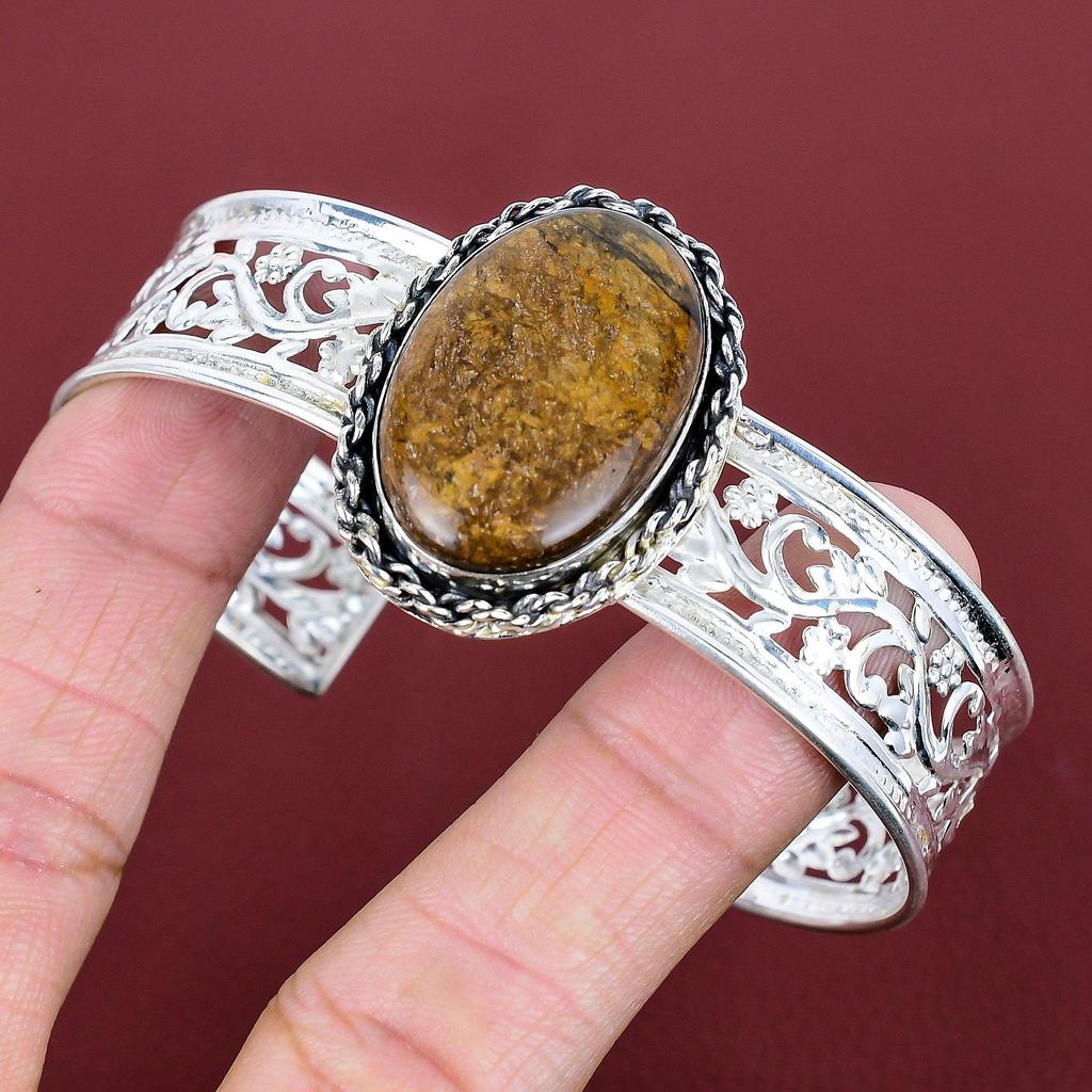 Bronzite Cuff Bracelet 925 Sterling Silver Bangle Gemstone Cuff Bracelet Adjustable Bangle Handmade Cuff Latest Design Jewelry Gifts for Her