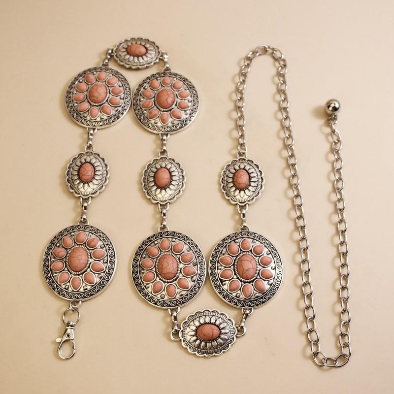 Metal Sunflower Silver Waist Chain, Retro Engraved Skirt Versatile Body Chain, with Metal Chain, Sunflower Engraving