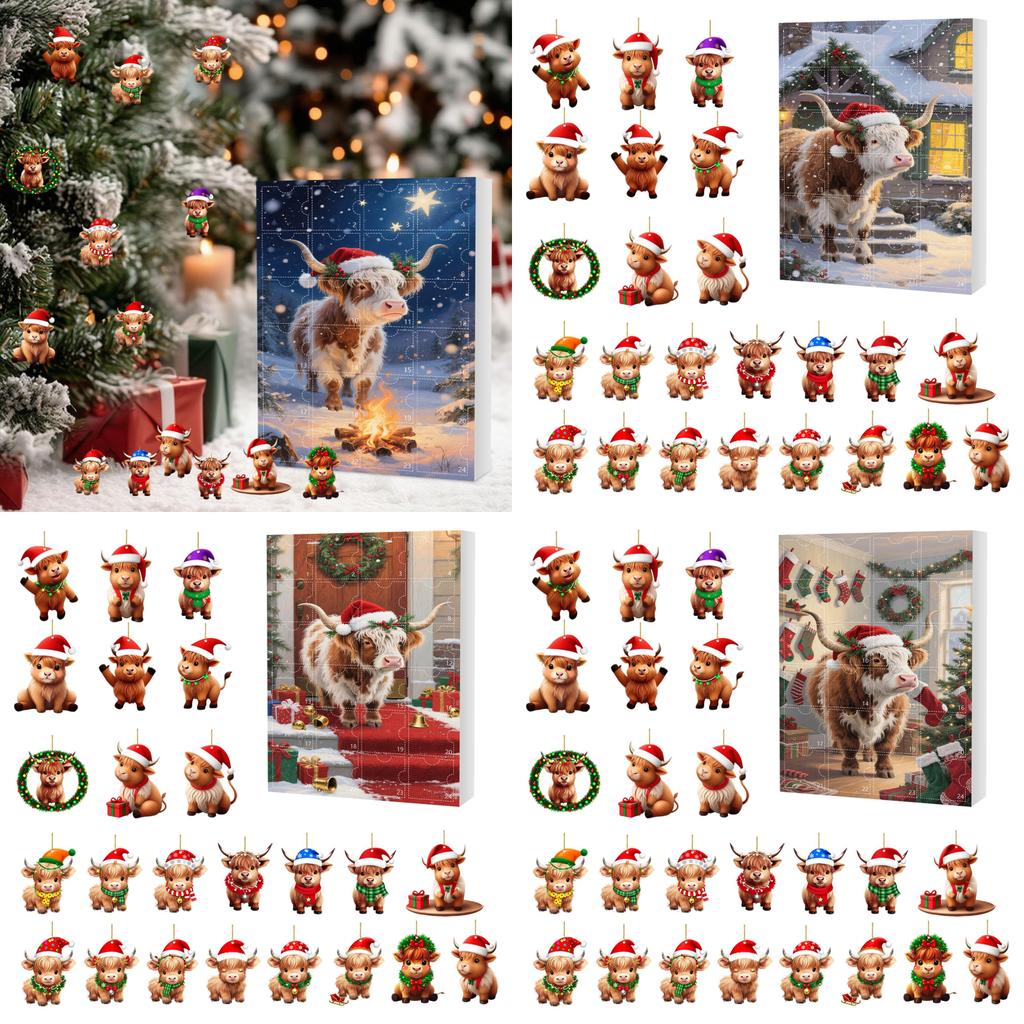 Christmas 24day Advent Calendar With Acrylic Cow Ornament For Holiday Gift Giving