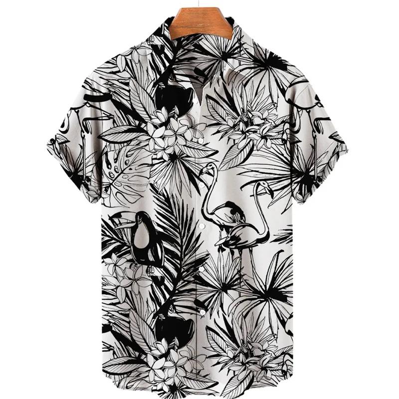 Tropical Jungle Flamingo 3d Print Hawaiian Shirt for Men Summer Street Short Sleeves Tops Harajuku Lapel Button Loose Blouse
