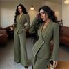 Spring and Autumn Fashion Temperament Casual Suit Women's Solid Color V-Neck Suit Wide Leg Pants Two-piece Set