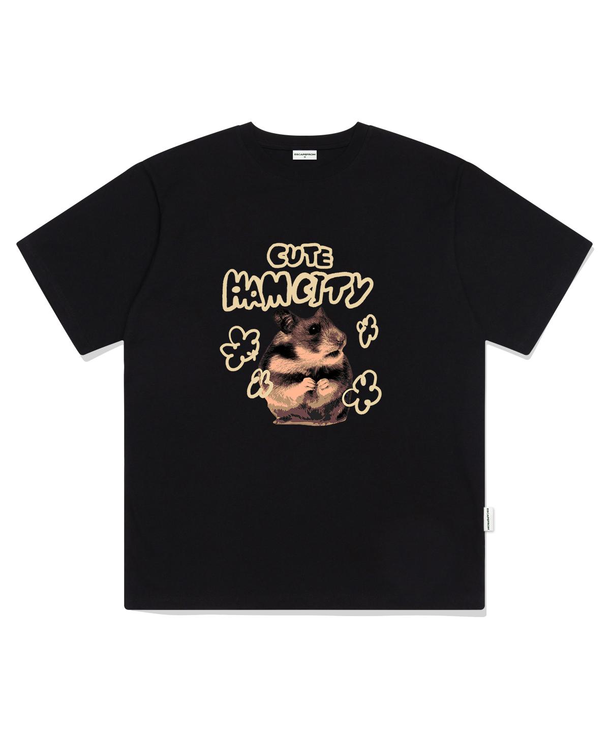 Escape From Cute Ham City Print Oversized Short Sleeve T-Shirt Black S