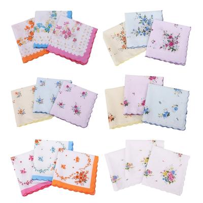 Floral Bridal Handkerchiefs Double Print Cotton Fabric with Intricate Lace Trim Package of 12